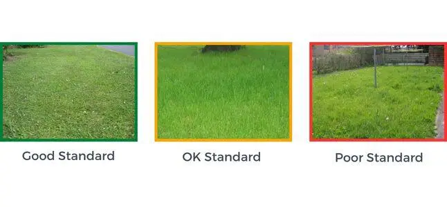 Red - uncut grass. Amber - cut grass that is a little longer than usual. Green - grass cut to a good length