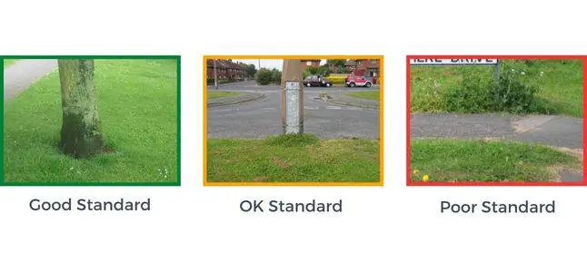 Red - edging not cut. Amber - edging cut with some excess left. Green - edging cut to a good length