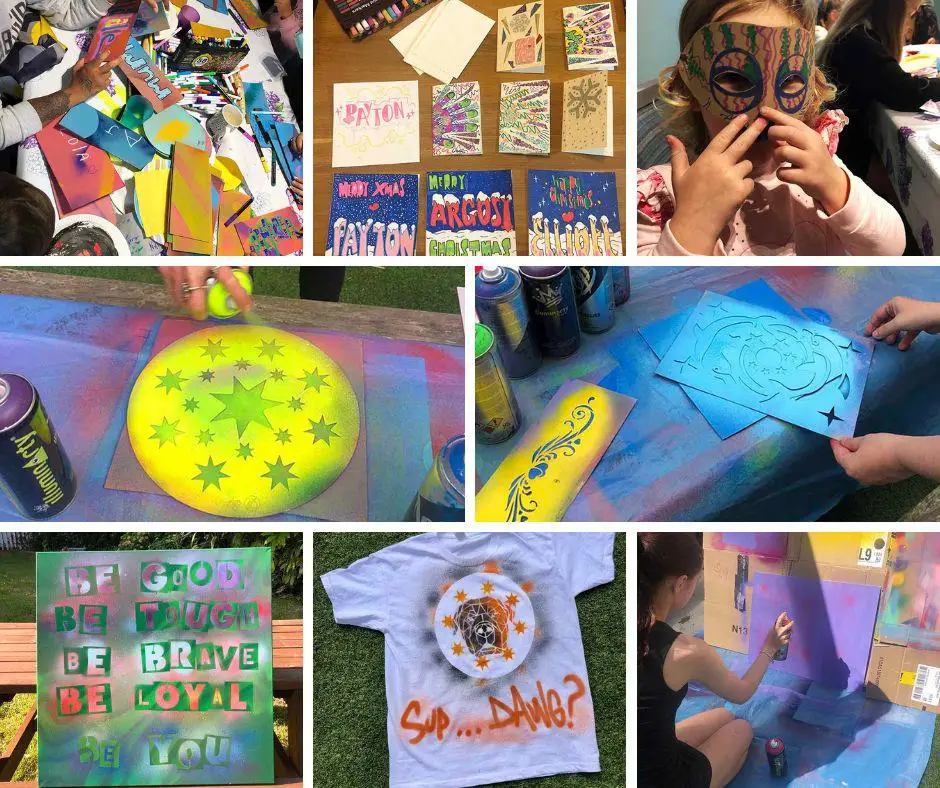 a collage of images of different art activities